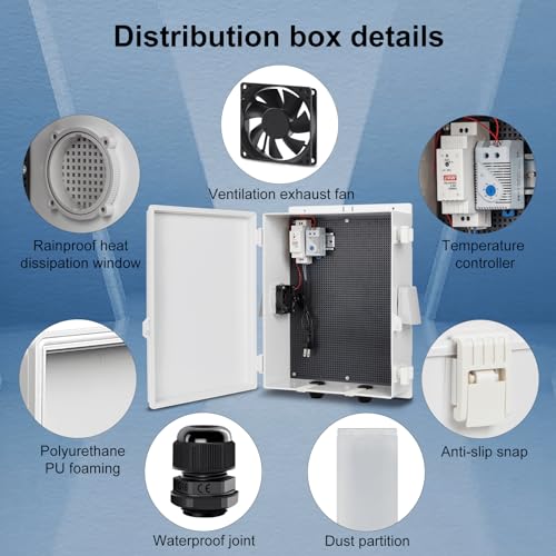 Namunanee Outdoor Electrical Box with Thermostat and Fan, ABS Water Resistant Enclosure with Internal Mounting Panel & Hinged Cover,16" H* 12" L* 5.9" W Plug & Play. - size: 16"H x 12"L x 5.9"W & Thermostat