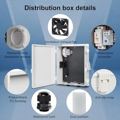 Namunanee Outdoor Electrical Box with Thermostat and Fan, ABS Water Resistant Enclosure with Internal Mounting Panel & Hinged Cover,16" H* 12" L* 5.9" W Plug & Play. - size: 16"H x 12"L x 5.9"W & Thermostat