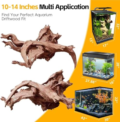 EFFIELER Natural Driftwood for Aquarium Decor – Unique Size Real Wood Branches for Fish Tank, Reptile Habitat, Terrarium, Hermit Crab, Shrimp Tank (11-14 INCH 2-Pack, Mopani Driftwood) | Aquarium & Terrarium Compatible Unique Organic Shapes - size: 11-14