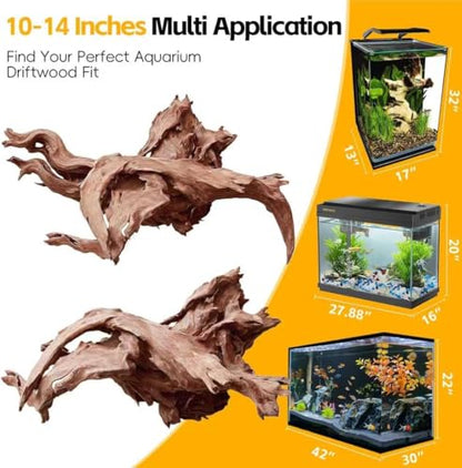 EFFIELER Natural Driftwood for Aquarium Decor – Unique Size Real Wood Branches for Fish Tank, Reptile Habitat, Terrarium, Hermit Crab, Shrimp Tank (11-14 INCH 2-Pack, Mopani Driftwood) | Aquarium & Terrarium Compatible Unique Organic Shapes - size: 11-14