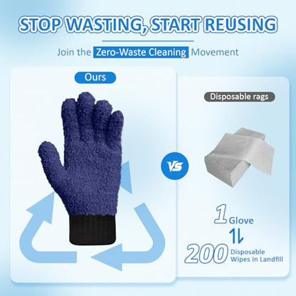 MIG4U Microfiber Gloves - Dusting Gloves for House Cleaning - Washable Blind Cleaner Duster Tool (Navy,S/M) - color: Navy 1 Pair, size: Small-Medium