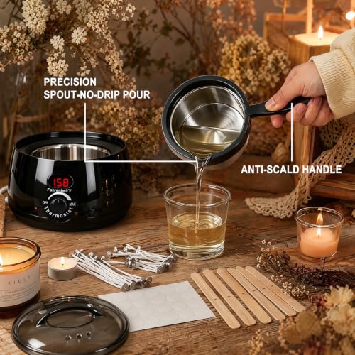 ZEROMX Electric Candle Wax Melter with Detachable Stainless Steel Pot and Digital Temperature Control, Wax Heater for DIY Candle Making, Soap Making, Wax Crafts, Easy Cleaning & Precise Crafting - color: Black