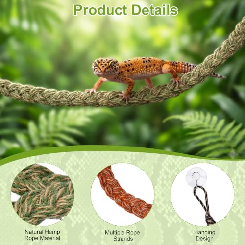 3-Pack Snake Climbing Rope & Reptile Vines 27.5" Braided Hemp Toys for Terrarium Enrichment Ball Python Crested Gecko & Hermit Crab Tank Accessories with Suction & Adhesive Hooks - color: Multi-color