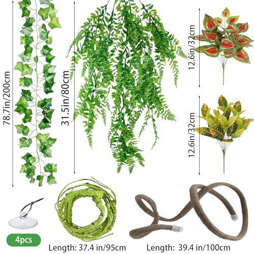 Reptile Vines, Reptile Plants for Bearded Dragon Tank Accessories | Chameleon Cage Accessories, Flexible Jungle Climbing Vines, Terrarium Fake Plants Habitat Decor for Chameleon, Lizards, Gecko