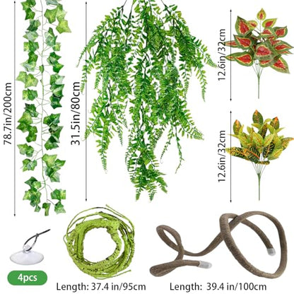 Reptile Vines, Reptile Plants for Bearded Dragon Tank Accessories | Chameleon Cage Accessories, Flexible Jungle Climbing Vines, Terrarium Fake Plants Habitat Decor for Chameleon, Lizards, Gecko