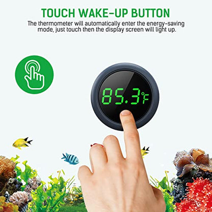 PAIZOO Aquarium Thermometer Digital, Highly Accurate Fish Tank Thermometer | LED Display, 8000h Battery Life, Precise Temp Gauge, Range 0-140℉, Stick-on Fish Tank Thermometer for Betta, Axolotl & Turtle