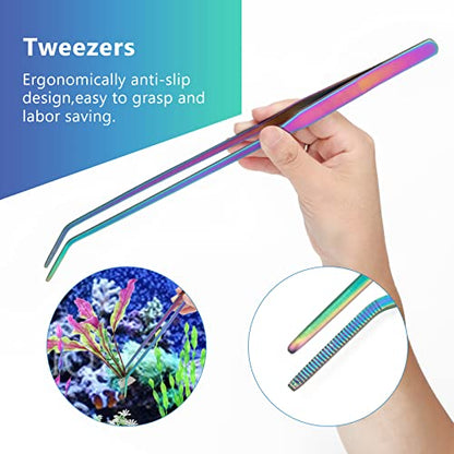 Catcan 4 in 1 Quarium Aquascape Tools Kits, Fish Tank Plant Tools Tweezers | Anti-Rust Stainless Steel, Aquatic Plant Aquascaping Tweezers, Scissors, Spatula for Aquarium Tank Cleaning - color: Multicolor