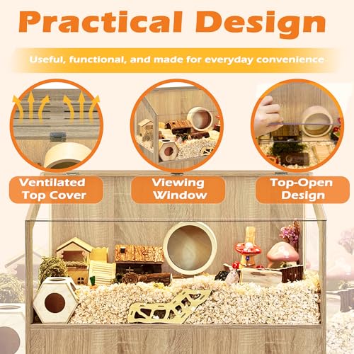 PROLEE Hamster Cage with Storage Cabinet,Large Hamster Encloure Chew Proof Wood,Clear View Hamster Habitat for Guinea Pig, Ferret, Rat, Hedgehog, 40" L x 20" W x 47" H (White Oak) - color: White Oak