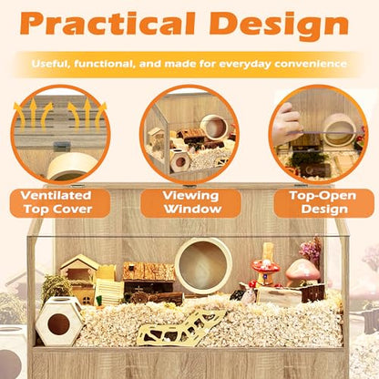 PROLEE Hamster Cage with Storage Cabinet,Large Hamster Encloure Chew Proof Wood,Clear View Hamster Habitat for Guinea Pig, Ferret, Rat, Hedgehog, 40" L x 20" W x 47" H (White Oak) - color: White Oak