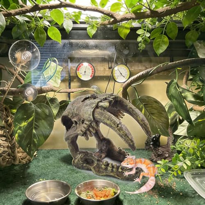 Resin Skull Habitat Hideout Cave Decor Reptile Hammock Lizard Lounger Bearded Dragon Tank Accessories Reptiles Hanging Vine Bendable Jungle Climbing Plant Terrarium Decoration(4PCS)