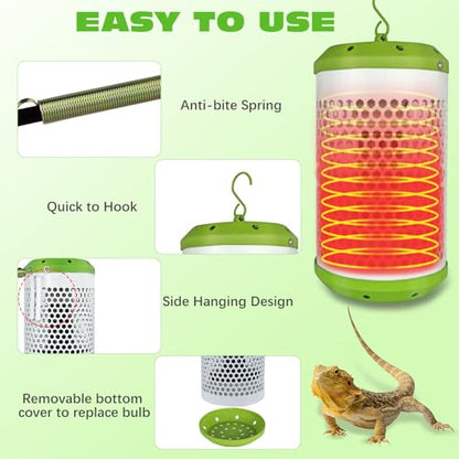Reptile Heat Lamp with Guard, Ceramic Heat Lamp Bulb with Anti-Scald Lampshade, Adjustable Reptile Ceramic Heat Lamp from 0-100W, for Turtle, Snakes, Lizards, Frogs, Bird, No Light Only Heat (Big) - size: Big