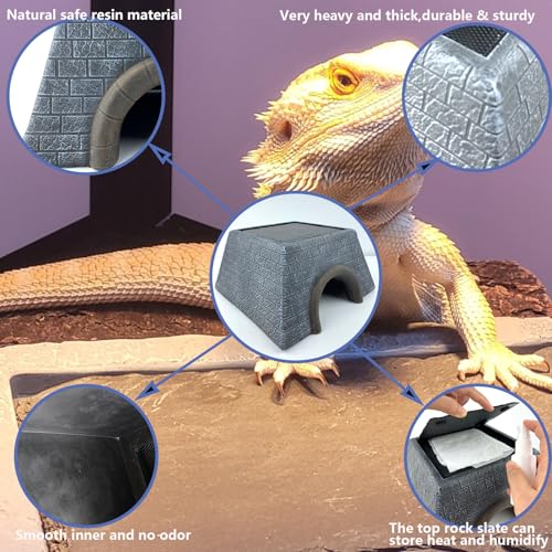 Large Bearded Dragon Basking Platform Oversize Reptile Hide Cave Natural Rock Resin Lizard Hideout for Bearded Dragon Lizards Ball Python Snakes Turtle Large Reptiles