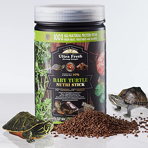 Ultra Fresh Floating Baby Turtle Food, All Natural Ingredients, Wild Sword Prawn, Calcium Vitamin D Enriched for Picky Aquatic Baby Turtles, Baby Turtle Nutri Stick 15 oz - size: 15 Ounce (Pack of 1)