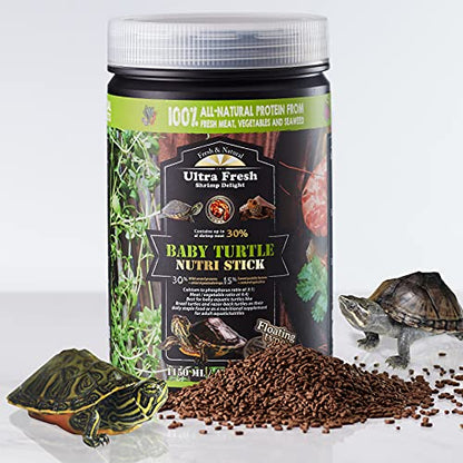 Ultra Fresh Floating Baby Turtle Food, All Natural Ingredients, Wild Sword Prawn, Calcium Vitamin D Enriched for Picky Aquatic Baby Turtles, Baby Turtle Nutri Stick 15 oz - size: 15 Ounce (Pack of 1)