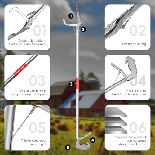 78 Inch Folding Snake Grabber Tool Extra Long Snake Tongs for Extra Safety Snake Grabber is Made of Stainless Steel for Corrosion Resistance High Load Capacity Easy to Clean and Maintain