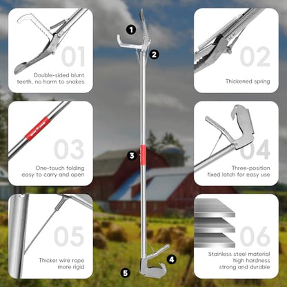 78 Inch Folding Snake Grabber Tool Extra Long Snake Tongs for Extra Safety Snake Grabber is Made of Stainless Steel for Corrosion Resistance High Load Capacity Easy to Clean and Maintain
