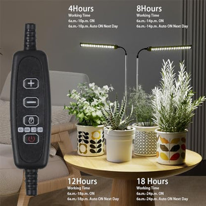 LED Grow Light 2 Pack, 6000K White Full Spectrum 144 LED Gooseneck Growing Lamp for Indoor Plants Growth,4 8 12 18Hrs Timer & Brightness Changeable,Insert Pole Extendable 4-10'' - size: 60W
