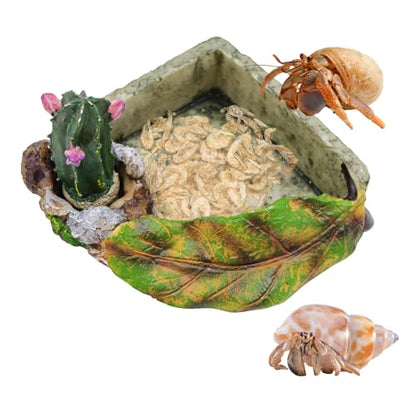 Hermit Crab Accessories, Resin Cactus Dish for Food or Water, Hermit Crab Water Bowl, Habitat Tank Accessories for Gecko, Hermit Crabs, Frog and Other Small Reptile