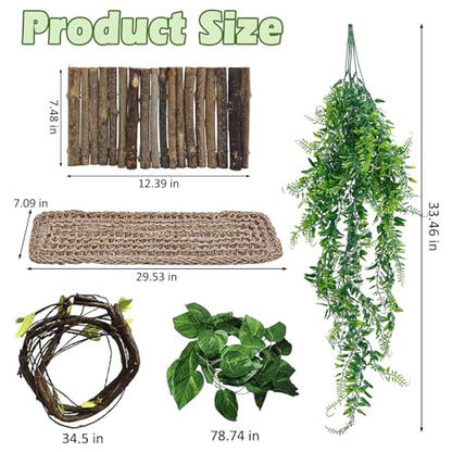 kathson Bearded Dragon Tank Accessories, Large Reptile Hide Wooden Bridge Seagrass Hammock Jungle Climber Vines Leaves and Plant Reptile Habitat Decor for Chameleon Lizards Gecko Snakes Climbing