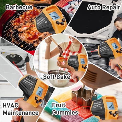 Infrared Thermometer Laser Temperature Gun -58℉ to 1112℉,with Cal Calibration and Adjustable Emissivity,Min& Max Measure,for Cooking,Oven,Meat Food,HVAC,Appliance（Yellow） - color: Yellow