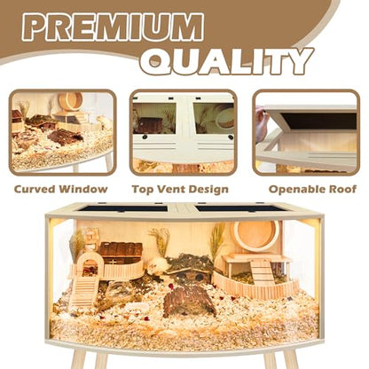 Prolee Hamster Cage with Curved Design,Chew Proof Wooden Hamsters Enclosure with Leg Stand and Openable Top or Gerbils,Hamster Habitat - size: 40"L x 20"W x 20"H