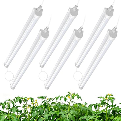 JESLED 2FT Grow Lights, 5000K Full Spectrum Sunlight White, V-Shaped Beam | 144W(6 X 24W), 900W Equiv, On/Off Switch, T8 LED Grow Light Strips for Seed Starting, Greenhouse, Growing Shelf, 6-Pack - size: 2FT-6P