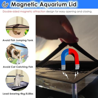 LZMZMQ Aquarium Anti-Jumping Net Cover Mesh, Terrarium Ventilation Opening Hood, Magnetic Fish Tanks Top Lid Protective Screen, Custom Size(L15.7 xW7.9) - size: L15.7"xW7.9"