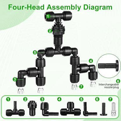 15 Pack Four-Head 1/4 Reptile Mister Nozzles Kit,Reptile Misting | 1/4"Reptile Misting System Fittings,360 Degree Adjustable Misting Spray Nozzles for Aquarium,Vivarium,Plants, Amphibians - size: Four-Head