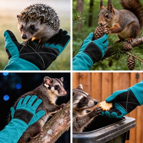 Animal Handling Gloves – Bite-Proof, Multi-purpose, Pet Leather Gloves with Padding - color: Blue, size: 23.6