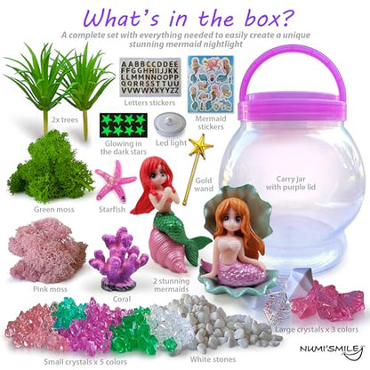 Make Your Own Light-Up Mermaid Terrarium Kit for Kids, Mermaid Gifts for Girls Ages 4 5 6 7 8 9 10 Years and up, DIY Mini Garden Nightlight Project, Arts and Crafts for Kids, Mermaid Toys for Girls - style: Mermaid