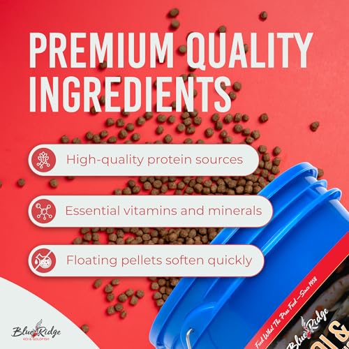 Blue Ridge Koi Fish Food 14lb - Koi Food Mini Growth Formula, Goldfish Food, Premium Fish Food for Ponds, Ponds Fish Food, Floating Pond Pellets - size: 14 Pound (Pack of 1)