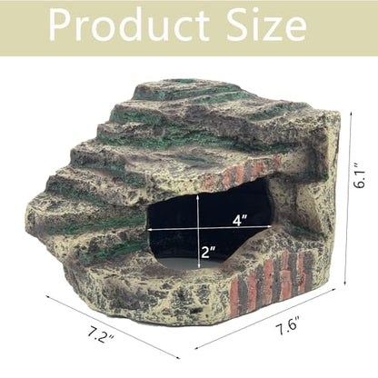 Reptile Hide, Great for Geckos, Snakes, Bearded Dragons & Lizards. with Steps for Rock Climbing, It Doubles as Aquarium Rock Cave Corner Cave for Climbing Hiding - size: XL