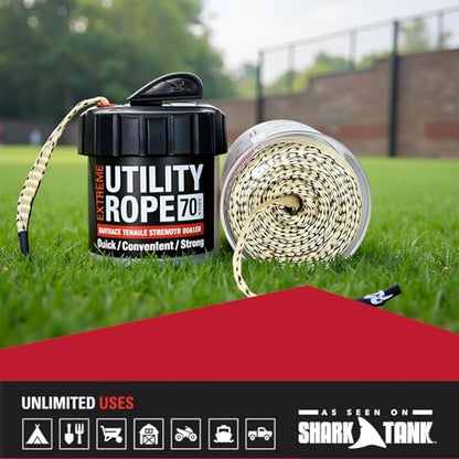 Rapid Rope Canister, 70ft Tan Tactical Paracord, 1100lb Test, USA Made | Heavy Duty Poly Rope Test Cord, Non-Tangle Dispenser Included, For Hiking, Camping, Survival, Utility, Stocking Stuffer, Gift - size: 70ft, style: Tan