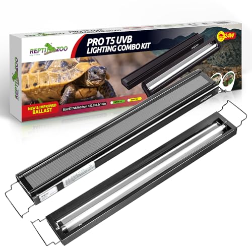 REPTI ZOO UVB Reptile Light, New Version T5 HO UVB Lighting Combo Kit, Reptile Terrarium Hood with 10.0 UVB Tube Bulb, Reptile Light Fixture 24W-22Inch - size: 24W-22Inch