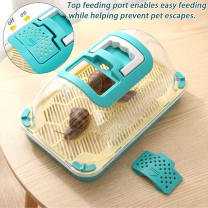 Snail Terrariums Breeding Box, Plastic Habitat Tank Starter Kit for Small Reptile, Rectangle Clear Snail Enclosure with Handle & Air Vents, Feeding Box for Beetles Spider Praying Mantis