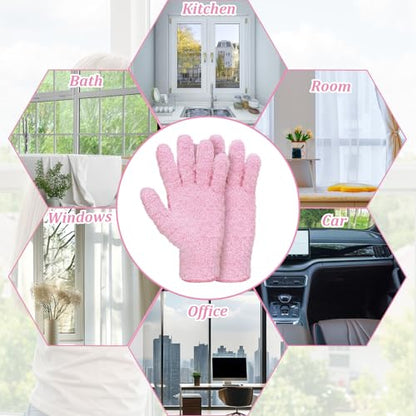 Abeillo Microfiber Gloves for Plants Dusting Cleaning, Reusable Washable Cleaning Gloves Mittens House Cars Blinds Dusting - color: Pink