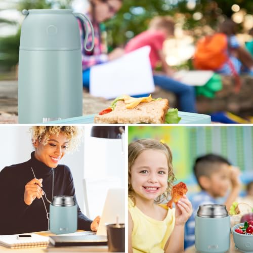 MAXSO 2 Pack Soup Thermo for Hot & Cold Food for Kids Adults, Vacuum Insulated Food Jar Thermal Lunch Containers, Travel Food Flask with Spoon (24 oz,17 oz) (Sage) - color: Sage