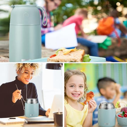 MAXSO 2 Pack Soup Thermo for Hot & Cold Food for Kids Adults, Vacuum Insulated Food Jar Thermal Lunch Containers, Travel Food Flask with Spoon (24 oz,17 oz) (Sage) - color: Sage