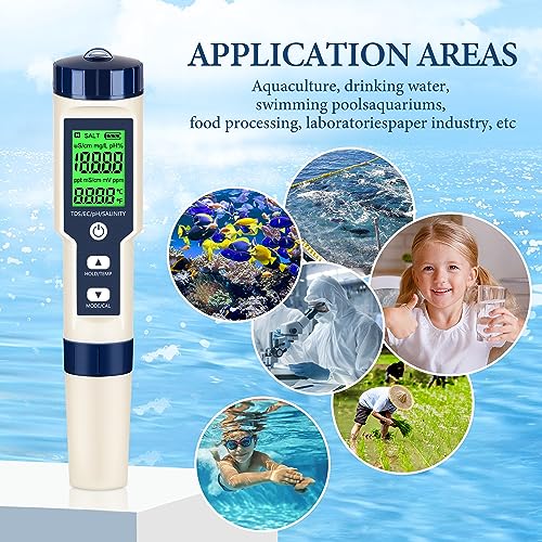 PH Meter & TDS Meter Digital Water Tester 5 in 1 Salinity Tester PH Temp EC and TDS Meter,PH Meter for Water with LCD Backlit,Water Testing Kits for Drinking Water,Wine,Swimming Pool,Hot Tub Spas. - size: 5-1