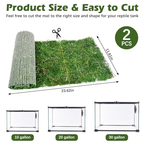 2 PCS Reptile Carpet Cuttable Terrarium Mat Artificial Moss Reptile Liner Green Substrate Flooring Bearded Dragon Tank Accessories for Leopard Gecko Lizard Snake Tortoise (11.81" x 23.62") - size: 11.81" x 23.62"(2 Pcs）