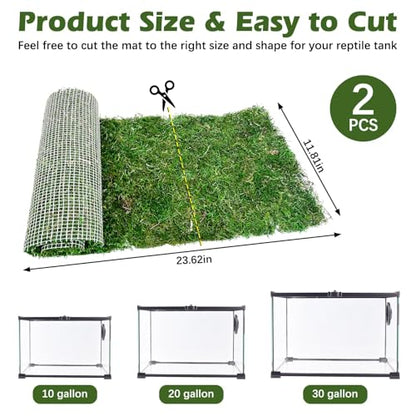 2 PCS Reptile Carpet Cuttable Terrarium Mat Artificial Moss Reptile Liner Green Substrate Flooring Bearded Dragon Tank Accessories for Leopard Gecko Lizard Snake Tortoise (11.81" x 23.62") - size: 11.81" x 23.62"(2 Pcs）