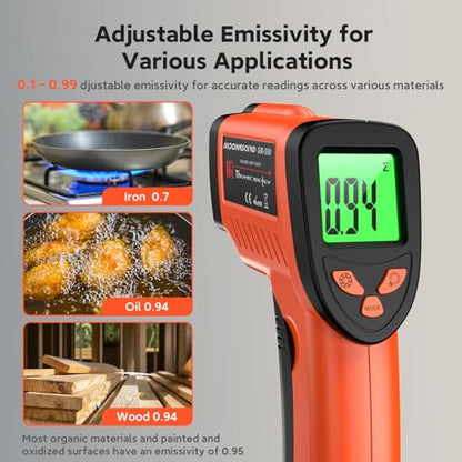 Infrared Thermometer Gun, -58°F to 1022°F, 12:1 Non-Contact | Fast Surface Temperature Reading，12:1 Non-Contact Measurement，Ideal for Cooking & Home Repairs - color: Orange/-58°F to 1022°F