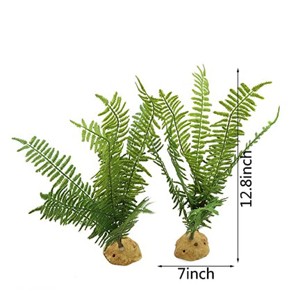JIHAQUA Fake Fern Plants, Plastic Reptile Terrarium Decor | Reptiles Amphibians Tank Accessories for Crested Gecko Leopard Lizard