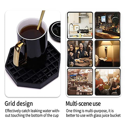 Drip Trays 6" Coffee Countertop Octagon Drip Tray Black Plastic Coffee Drip Tray With Honeycomb Grid, Pack of 4 (4 Pcs 6")
