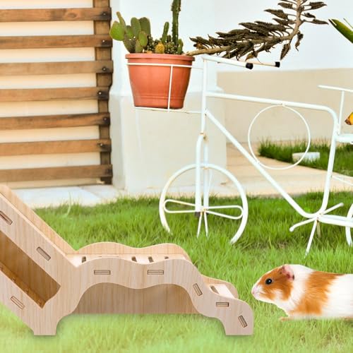 Versatile Hamster Hideout and Exploration Tunnel, Snap-Together Wooden Hamsters Tunnel Burrow with Panoramic Window Hamster Explorer for Gerbils Hamsters Small Pets Chew-Safe