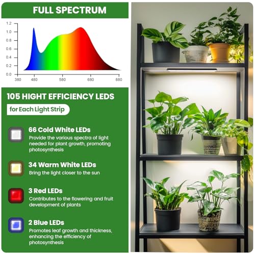 14in Grow Light Strip for Indoor Plants, Full Spectrum | 6 Bars, 105 White/Red/Blue LEDs per Strip, Timer & Dimming Control, Sleek Design, Growing Lamp for Cabinets & Shelves - size: 6 Pack
