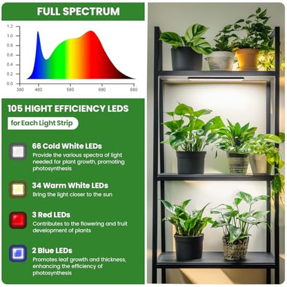 14in Grow Light Strip for Indoor Plants, Full Spectrum | 6 Bars, 105 White/Red/Blue LEDs per Strip, Timer & Dimming Control, Sleek Design, Growing Lamp for Cabinets & Shelves - size: 6 Pack