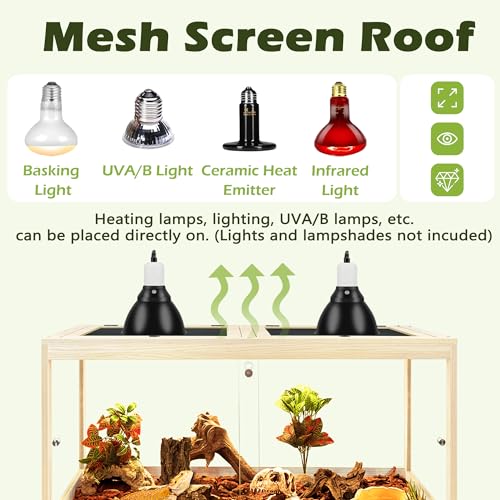 65 Gallon Bearded Dragon Tank, 40 x 20 x 20 Inch Tempered Glass Reptile Enclosure with Metal Mesh Top, Lockable Sliding Front Doors, Large Lizard and Snake Terrarium, Oak - color: Oak, size: 65 Gallon (40x19.5x19.5 Inch)