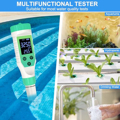 Pool Salt Tester, Digital Pool Water Tester & Pool pH Tester, 7 in 1 FAC Digital Salinity Tester for Saltwater Aquarium Sodium Chloride Swimming Pools Hot Tubs Spas