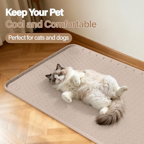 Silicone Cat Bed Mat 40"x28" Pet Crate Mat for Cat Cage, Khaki | Extra Large Cat Sleeping Mat, Non-slip, Washable, Waterproof Pet Bed Mat with Raised Edge, Pet Playpen Mat to Protect Floors - color: Khaki, size: 40"x28"